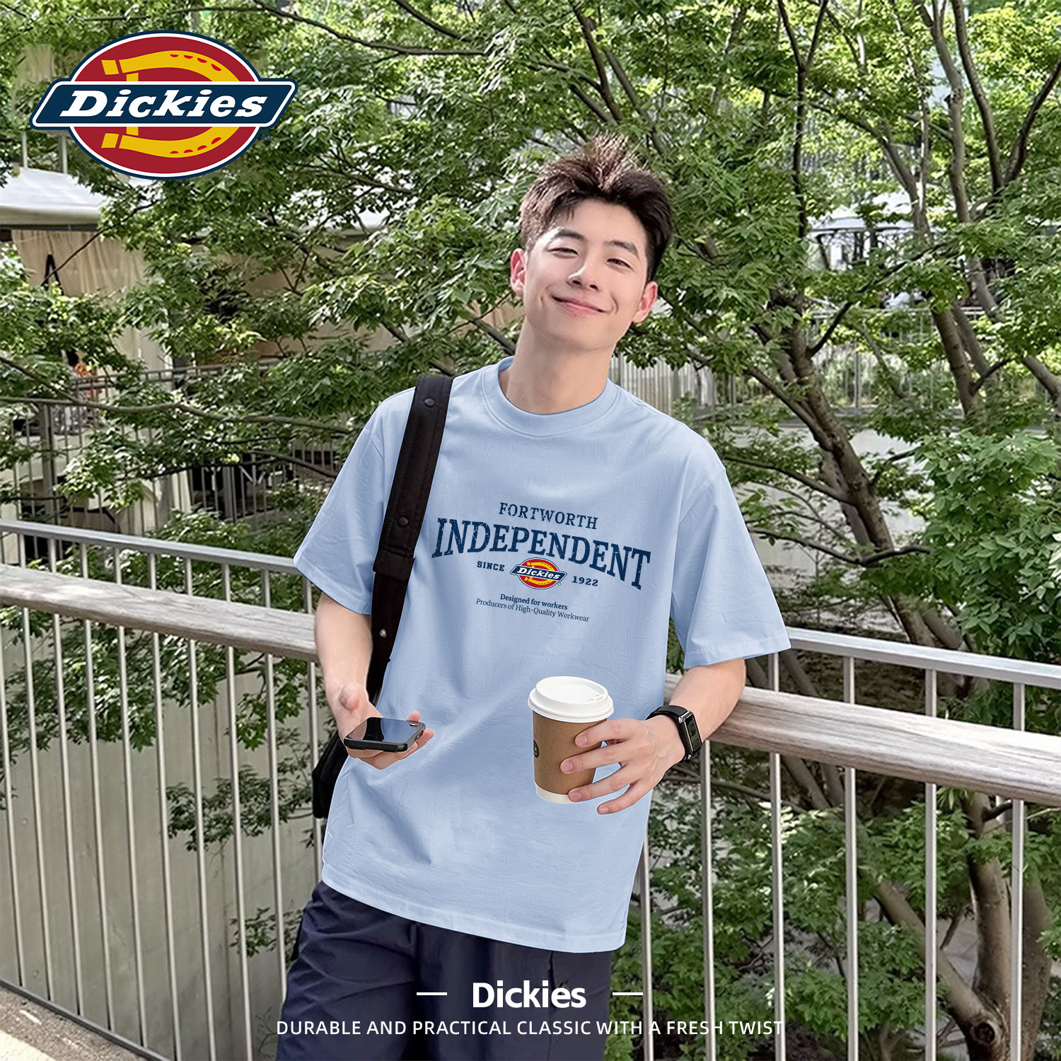 Dickies蓝色纯棉短袖男生夏季圆领半袖上衣2026新款学生印花t恤男