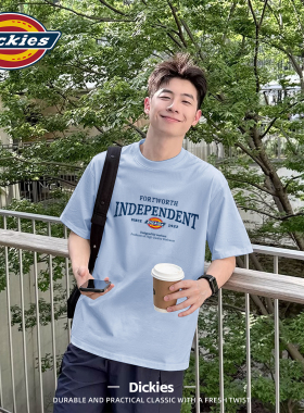 Dickies蓝色纯棉短袖男生夏季圆领半袖上衣2026新款学生印花t恤男