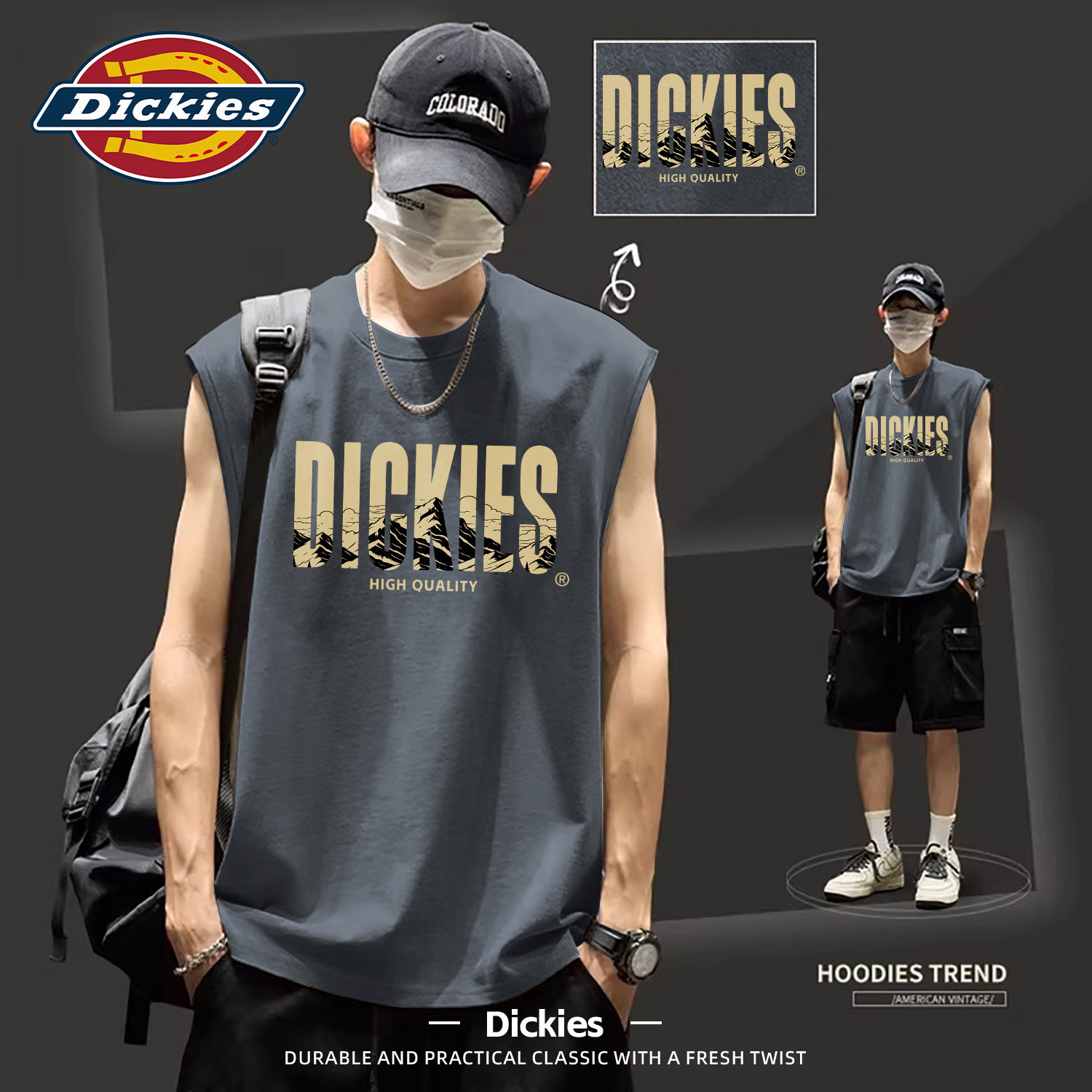 Dickies重磅纯棉背心男女夏季宽松印花LOGO套头潮牌运动汗衫男T恤