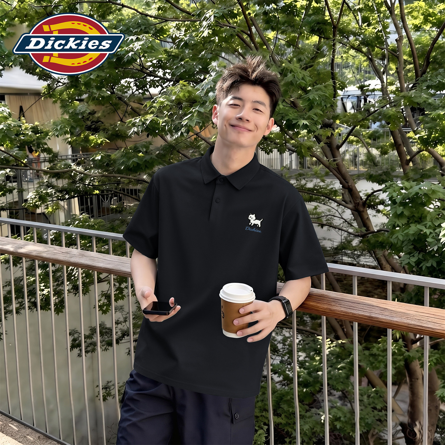 Dickies短袖POLO衫男夏薄款冰感翻领休闲印花上衣宽松透气打底T恤