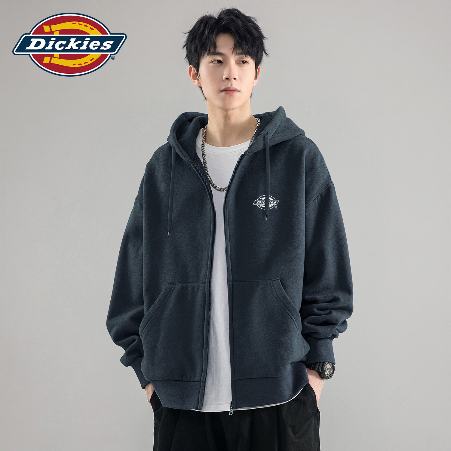 Dickies美式开衫卫衣男款秋季重磅连帽拉链外套宽松潮流男士衣服