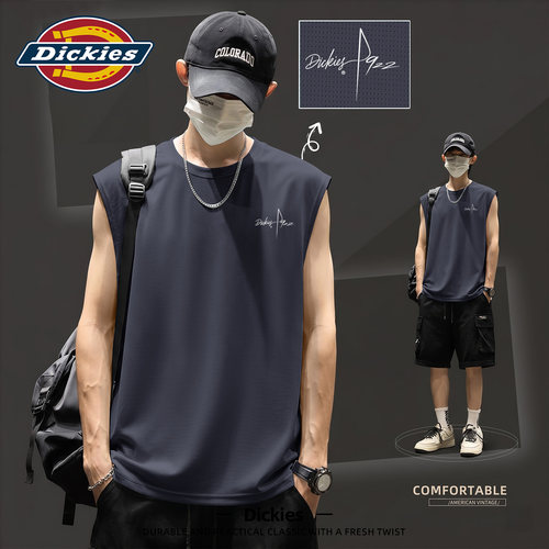 Dickies冰丝背心男夏轻薄宽松透气衣服运动健身上衣网眼无袖坎肩