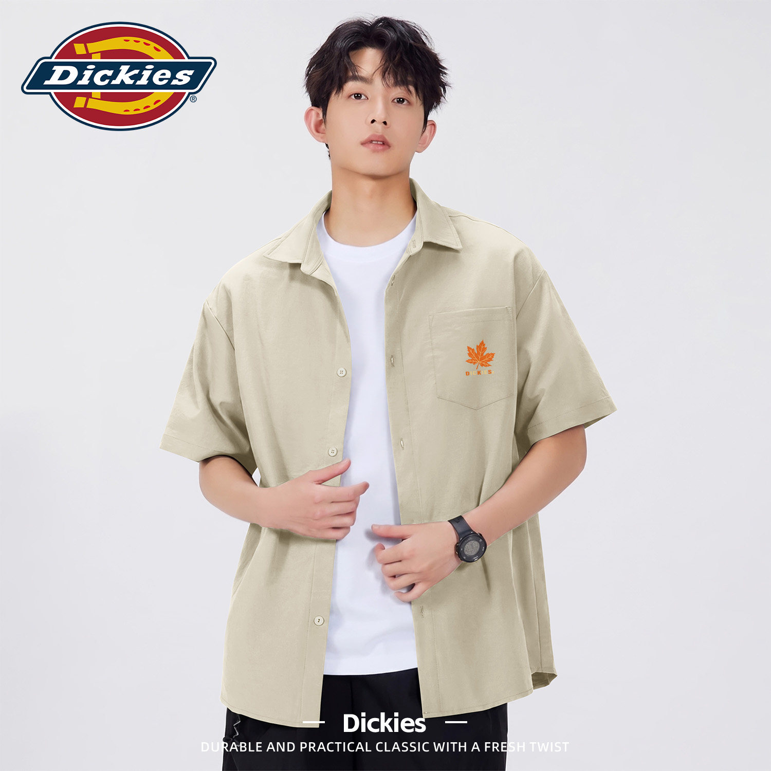 Dickies冰丝凉感短袖衬衫男女宽松印花夏季休闲宽松速干上衣外套