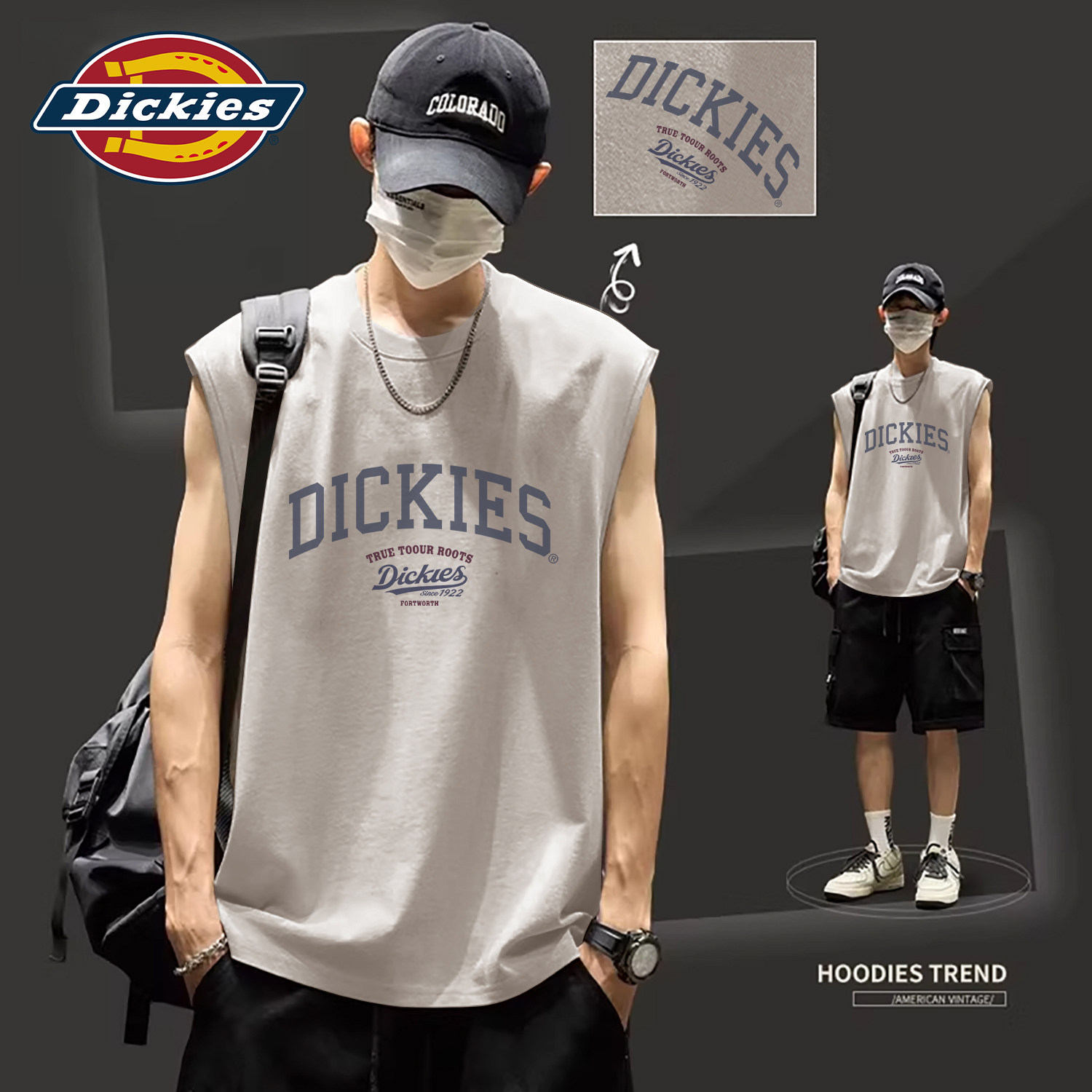 Dickies青少年印花背心男夏季宽松透气运动无袖上衣圆领休闲坎肩