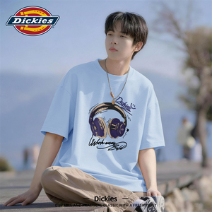 Dickies短袖T恤男青少年夏季纯棉宽松耳机印花美式潮流上衣男半袖
