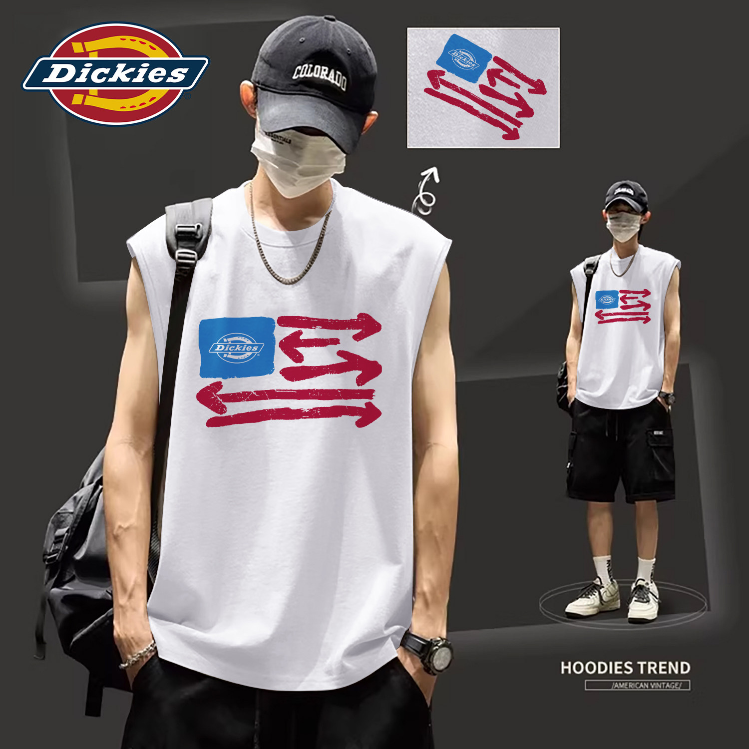 Dickies美式无袖背心男夏季休闲百搭T恤纯棉印花套头运动透气上衣
