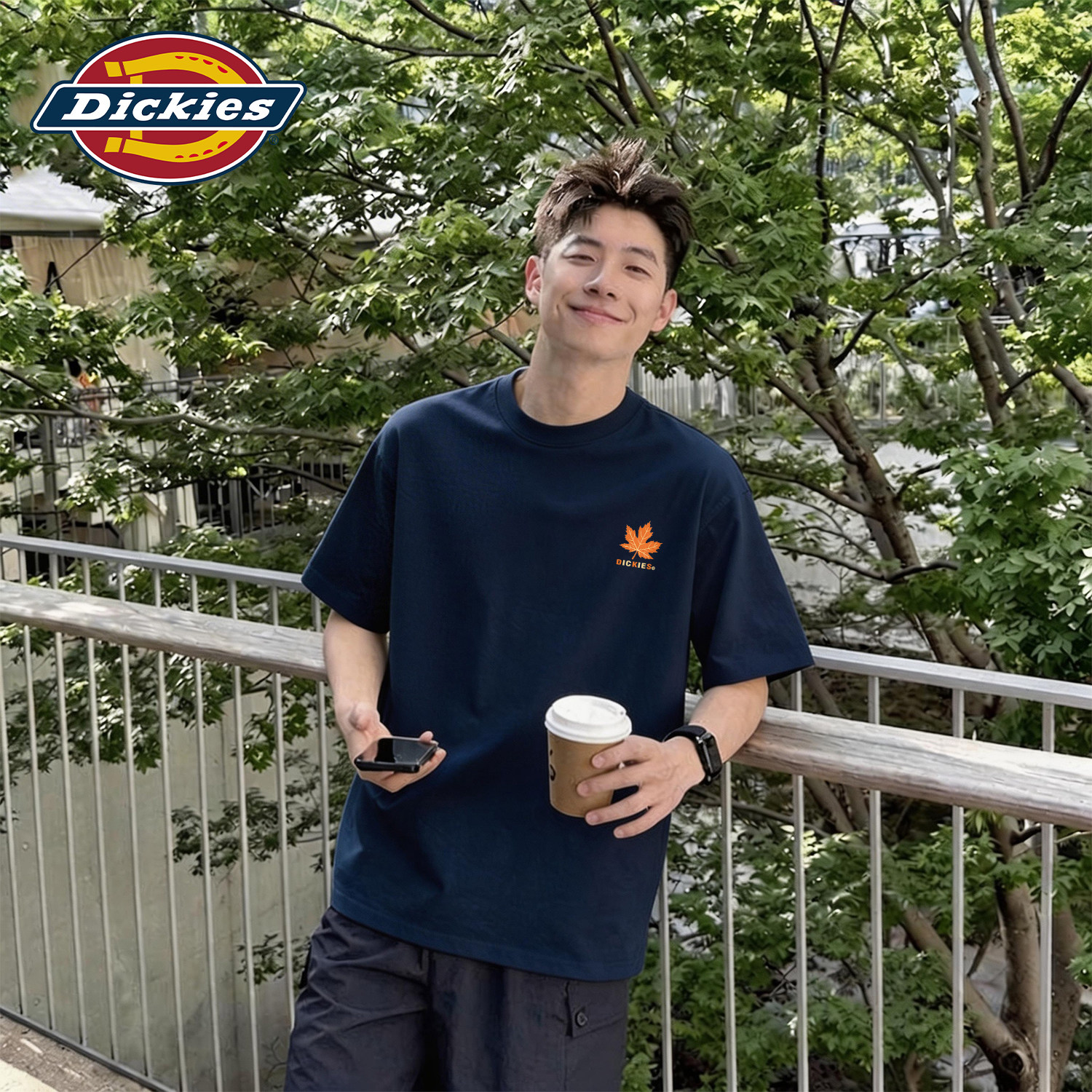 Dickies男装潮牌短袖T恤男枫叶印花纯棉落肩袖青少年夏季上衣男生