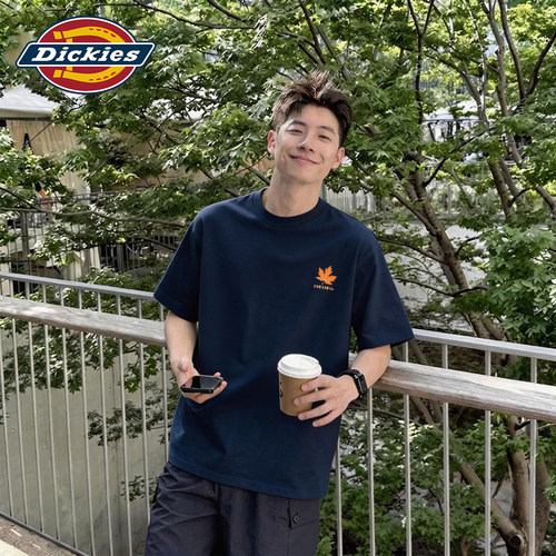 Dickies男装潮牌短袖T恤男枫叶印花纯棉落肩袖青少年夏季上衣男生