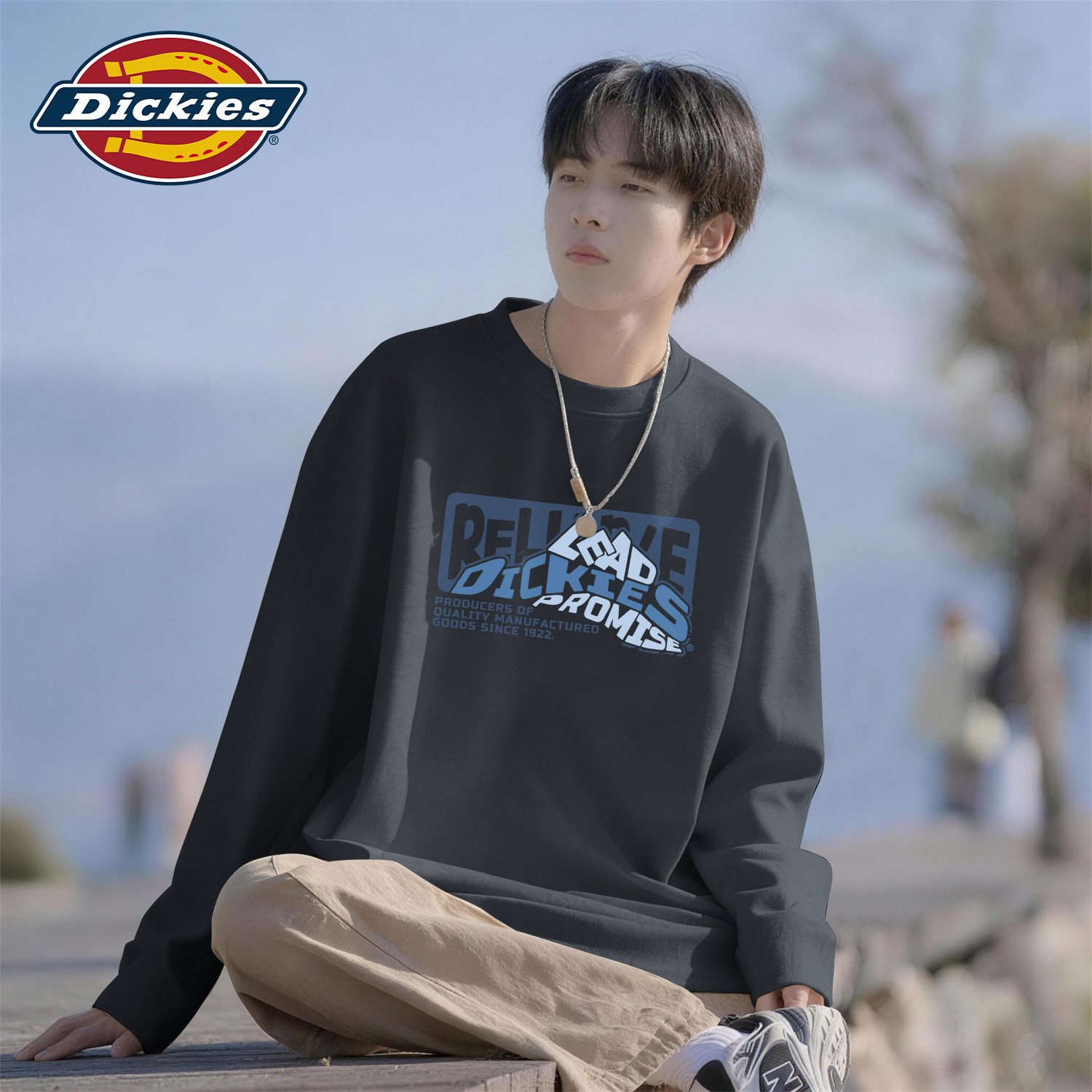 Dickies美式休闲风宽松长袖T恤男款2026秋季新款圆领百搭纯棉上衣