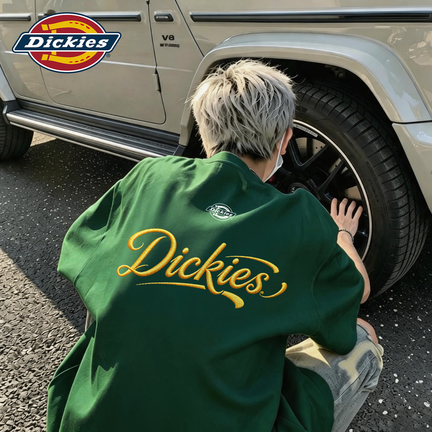 Dickies重磅短袖t恤男士墨绿色纯棉夏装衣服青少年宽松大码半袖男