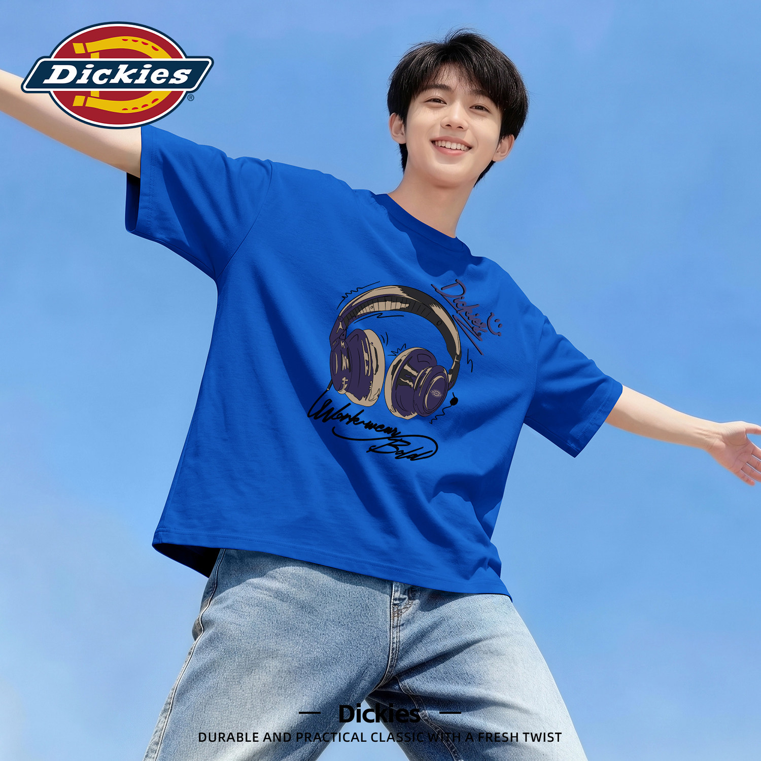 Dickies男士短袖青少年纯棉宽松圆领印花潮流上衣休闲百搭透气T恤
