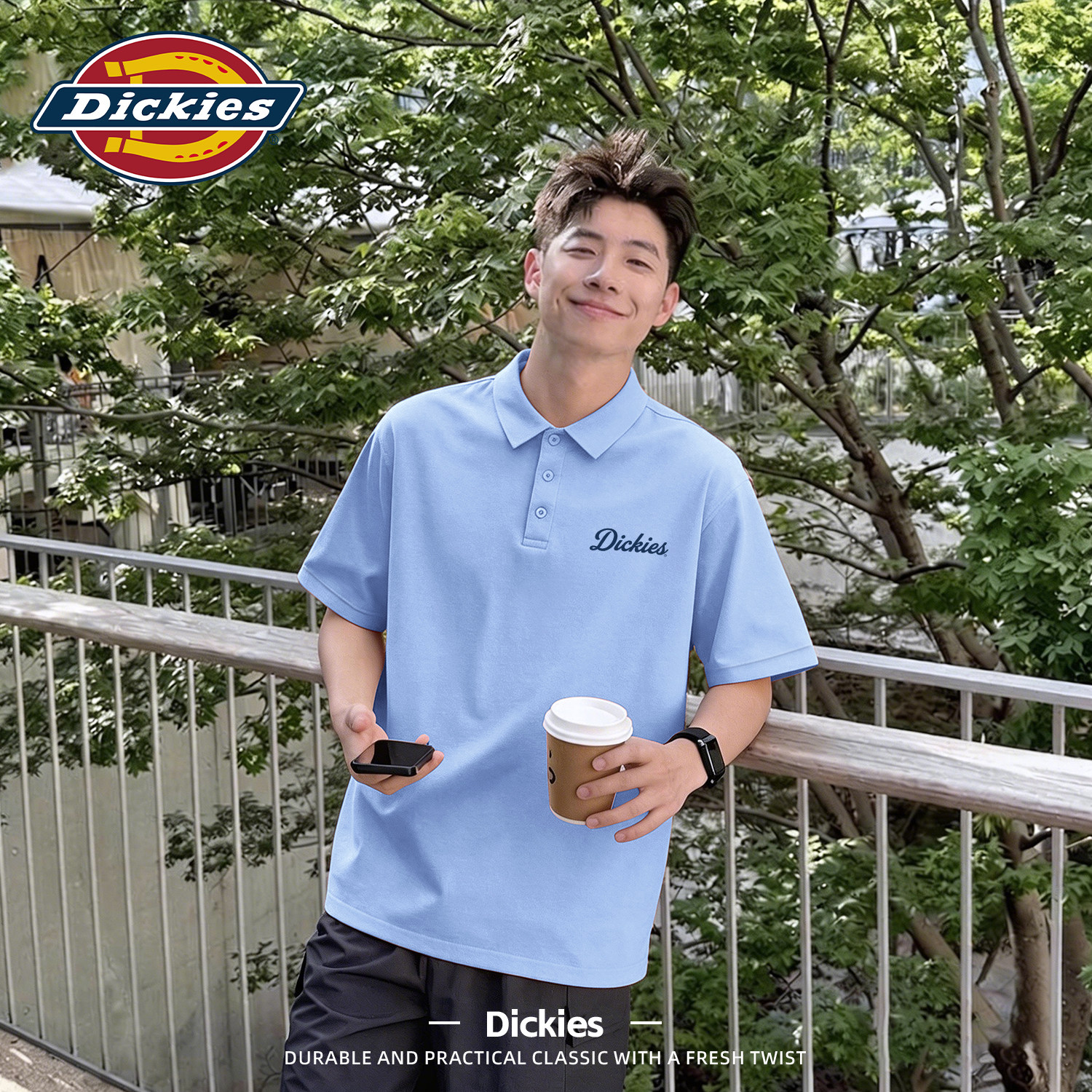 Dickies翻领POLO衫男生2026夏季短袖蓝色休闲潮流上衣商务通勤装