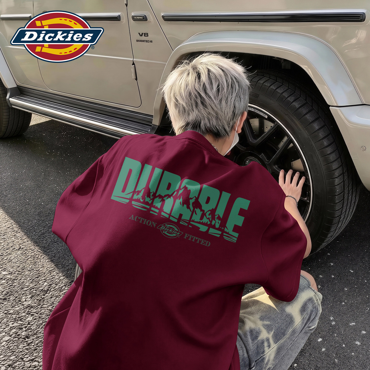 Dickies短袖T恤男士酒红色宽松大码夏季上衣透气纯棉青少年男半袖