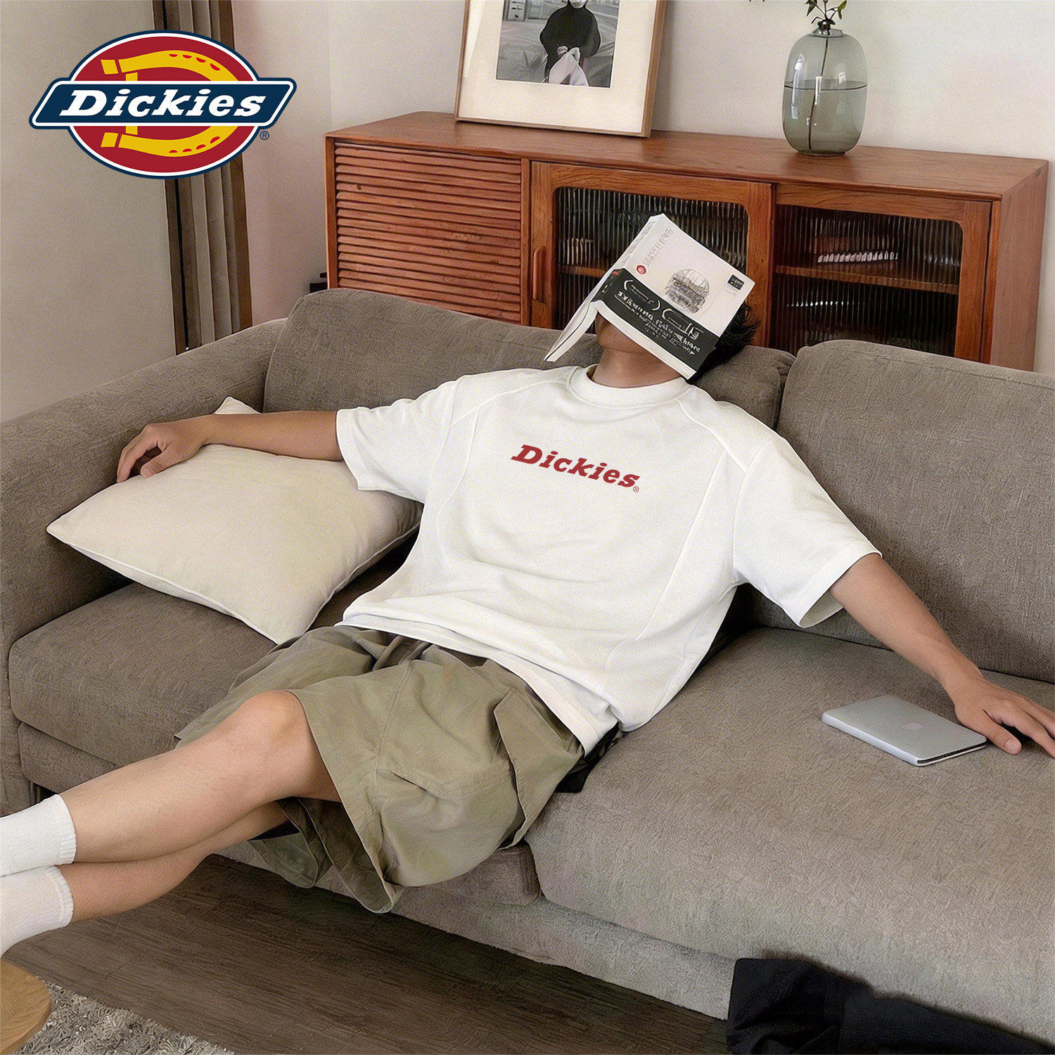 Dickies短袖T恤男款拼接设计感白色夏季上衣男生时尚2026新款夏装