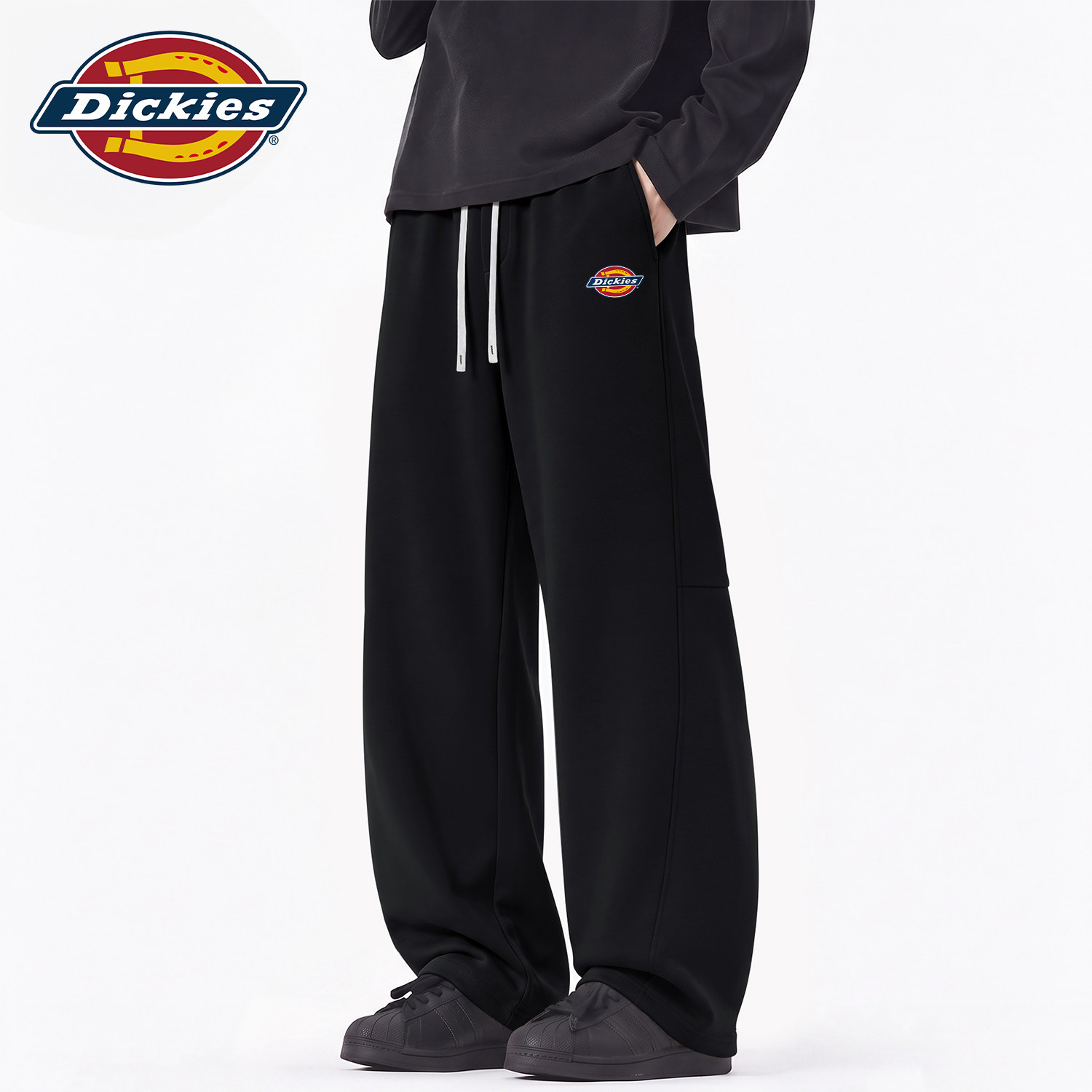 Dickies美式休闲弯刀裤男款阔腿裤秋季宽松直筒系绳黑色运动裤男
