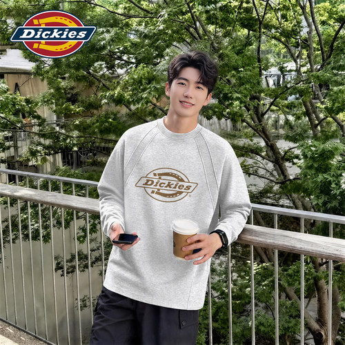 Dickies潮流插肩长袖T恤男2026新款秋季美式圆领印花宽松流行上衣