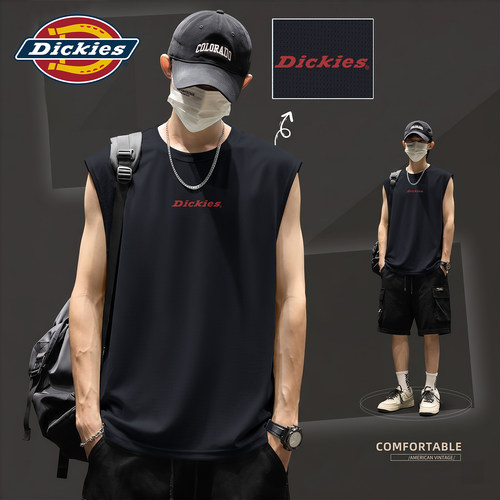 Dickies男士冰丝速干背心轻薄网眼透气运动健身无袖坎肩印花上衣