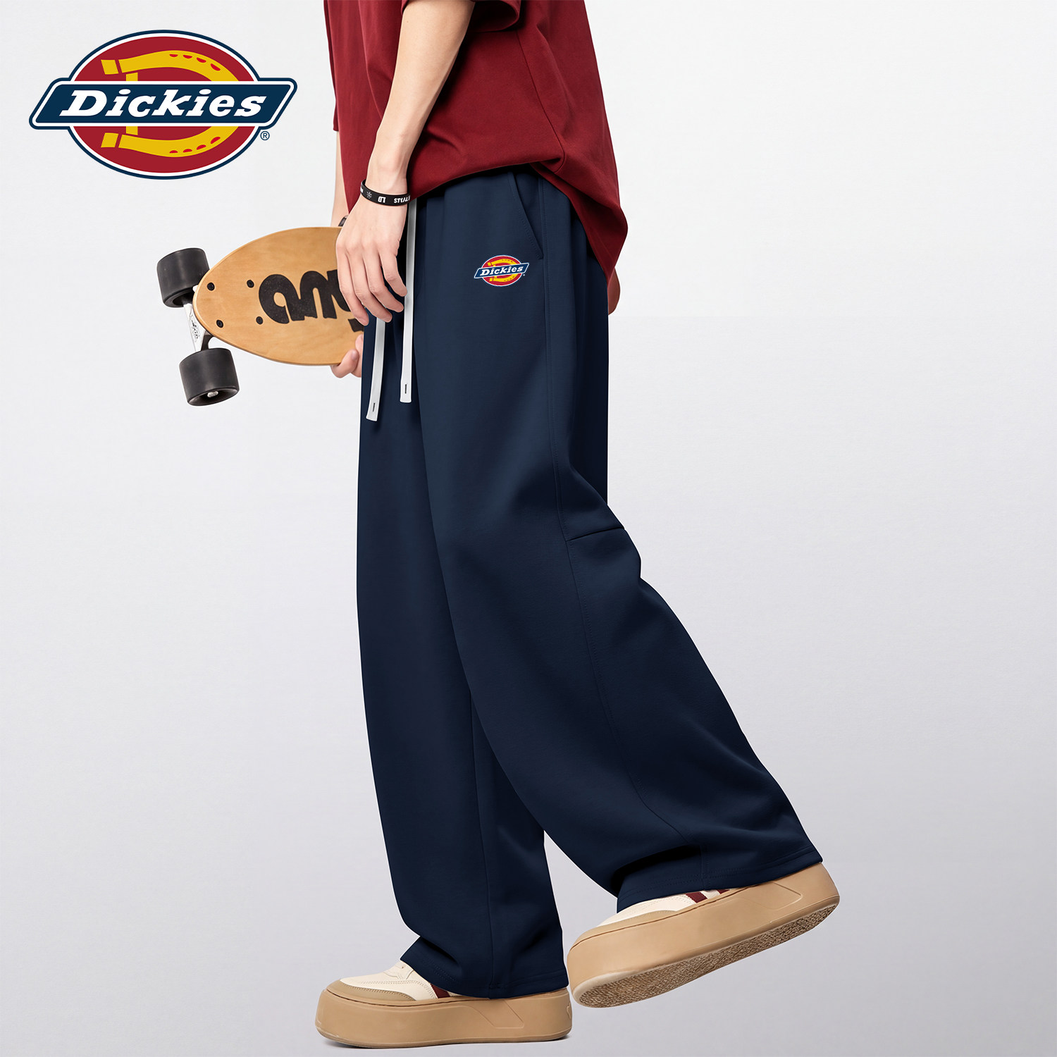 Dickies藏青色美式弯刀阔腿裤早秋宽松舒适百搭休闲裤潮流直筒裤