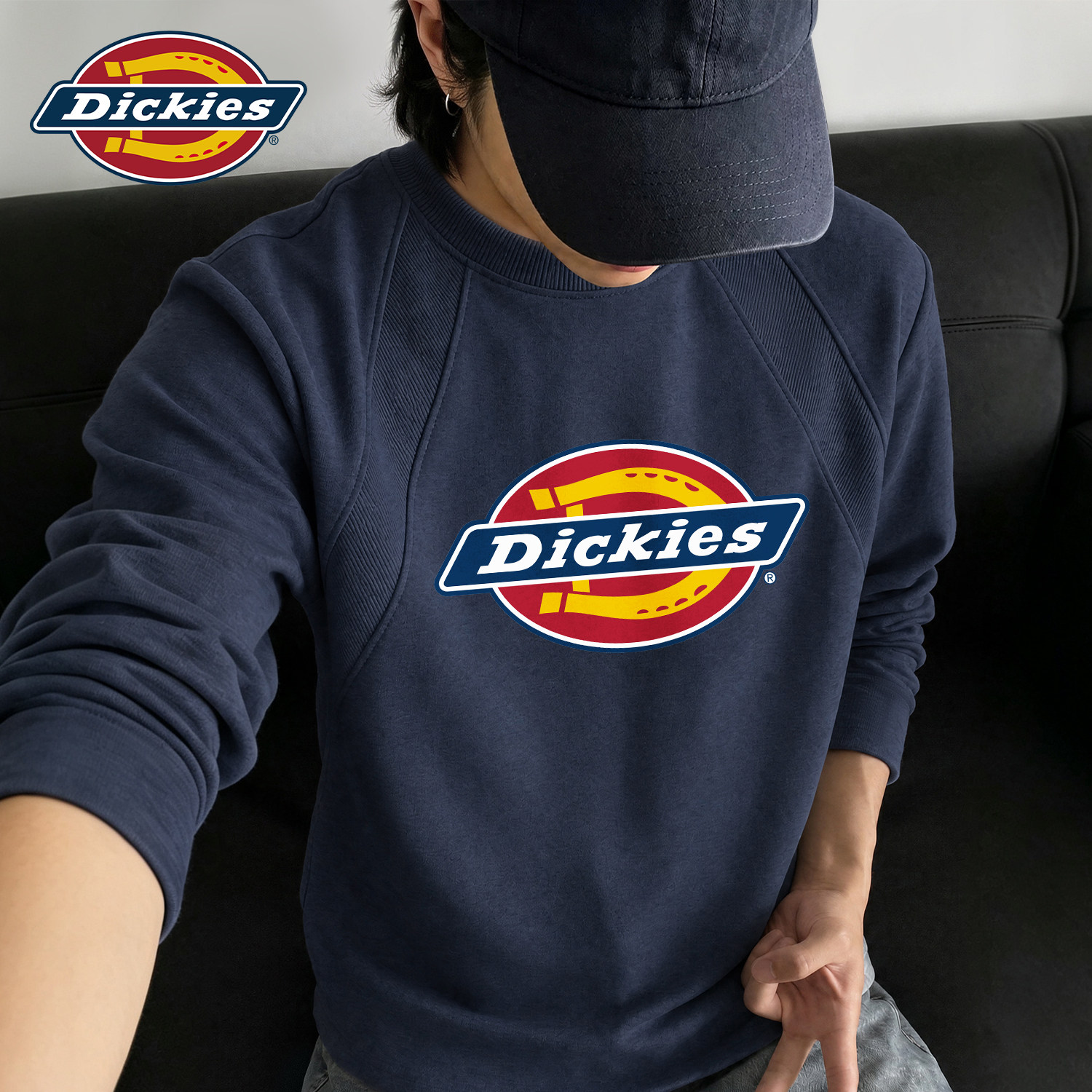 Dickies藏青色插肩长袖T恤男款重磅圆领上衣美式潮流休闲男装衣服