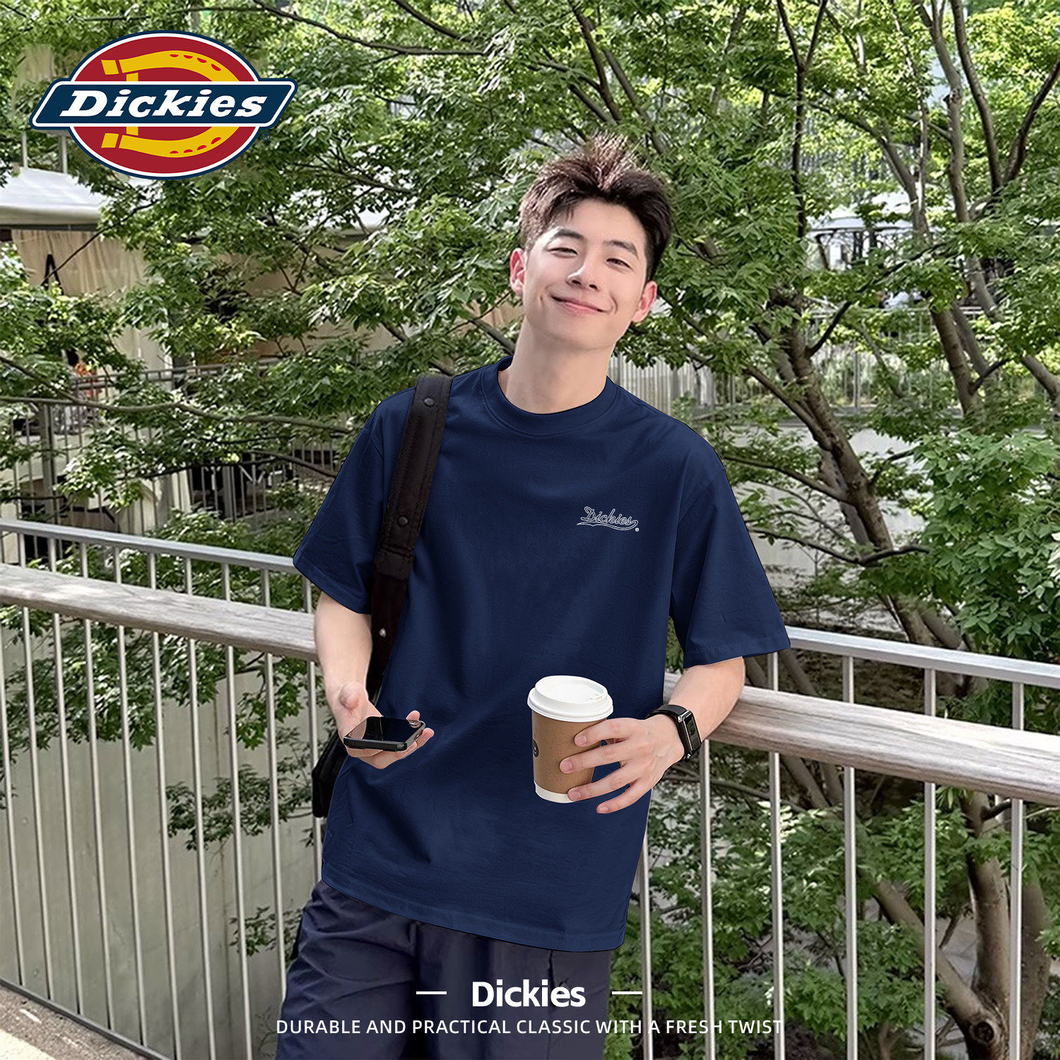 Dickies纯棉男款短袖T恤藏青色2026夏季新款五分袖男运动宽松半袖