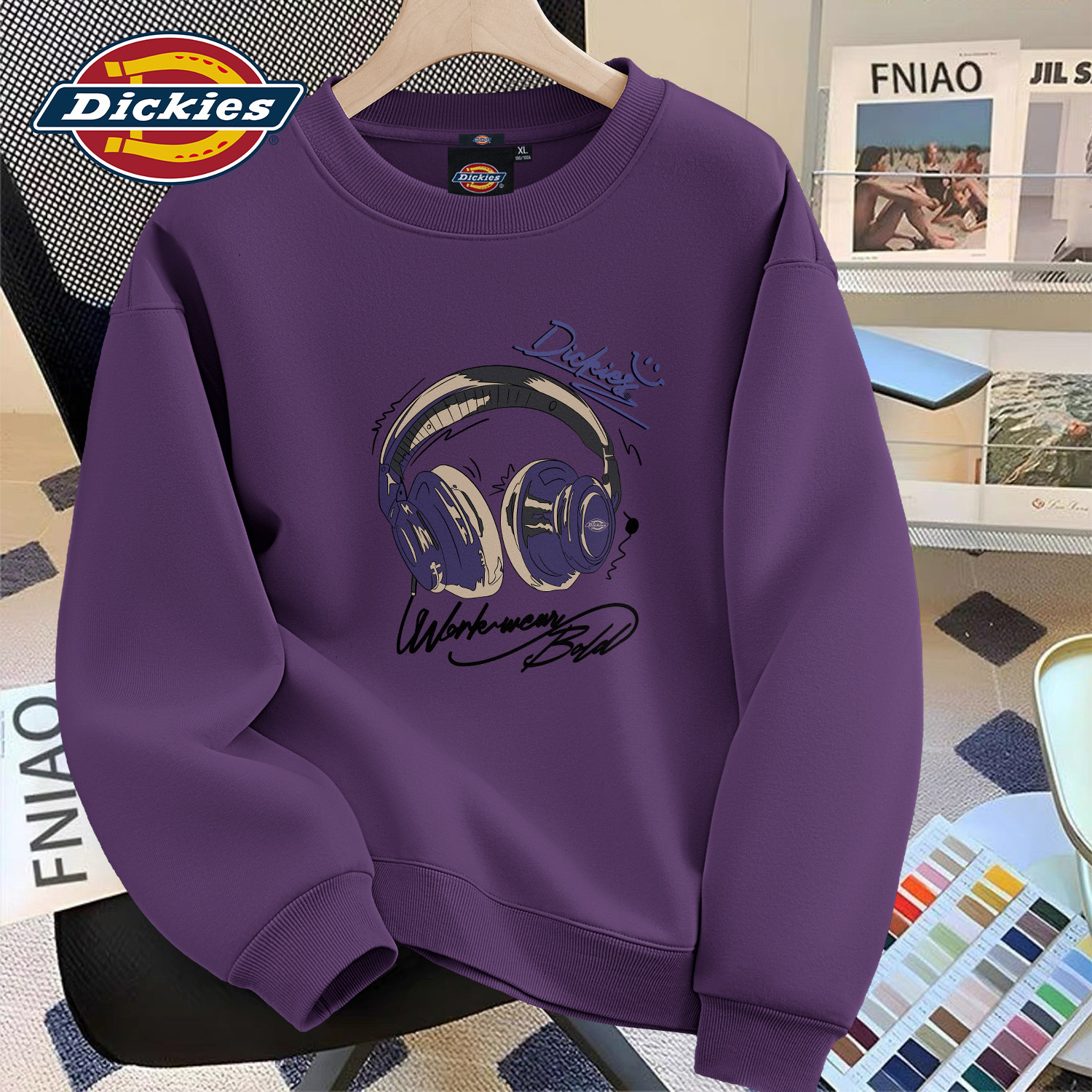 Dickies重磅华棉卫衣男款紫色宽松大码衣服男早秋季2026新款上衣