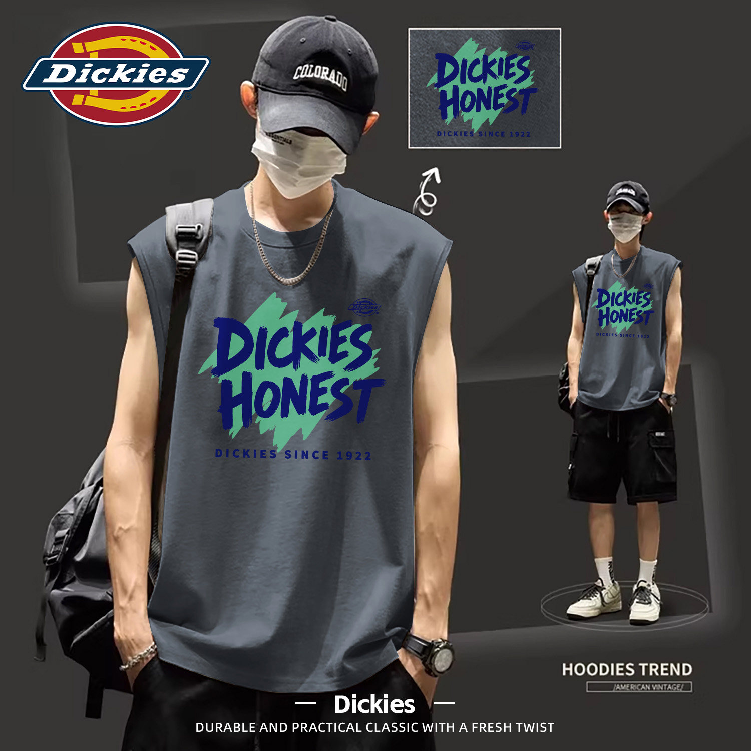 Dickies纯棉无袖背心男2026夏季新款宽松坎肩男印花上衣运动服T恤