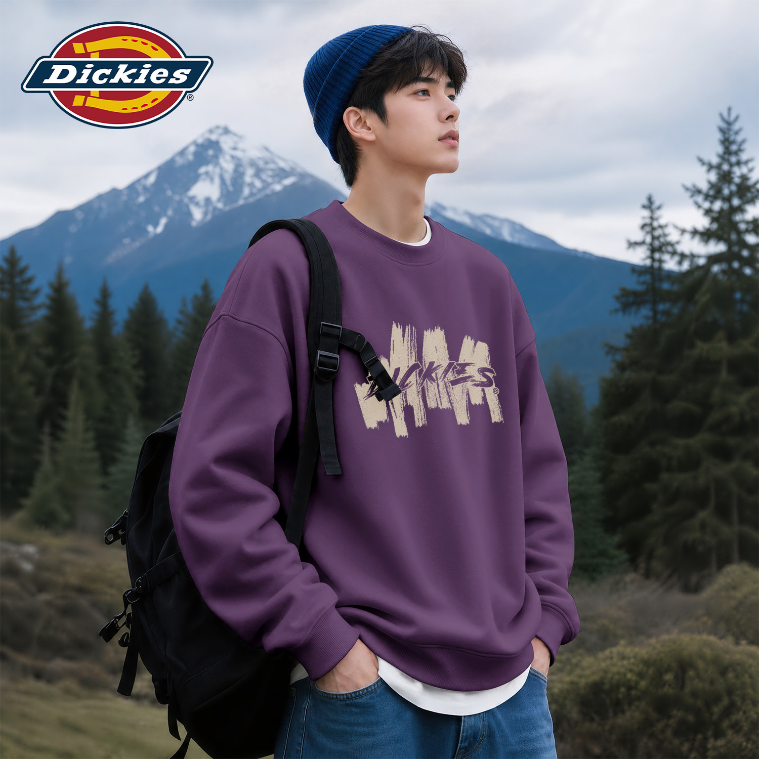 Dickies美式印花圆领卫衣男款重磅宽松落肩袖青少年长袖男士上衣