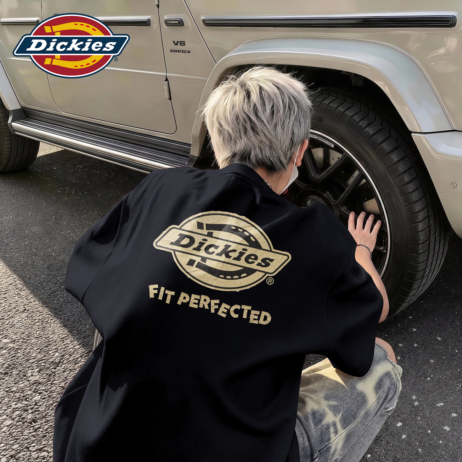Dickies黑色纯棉T恤男款宽松套头印花潮牌上衣夏休闲圆领百搭短袖