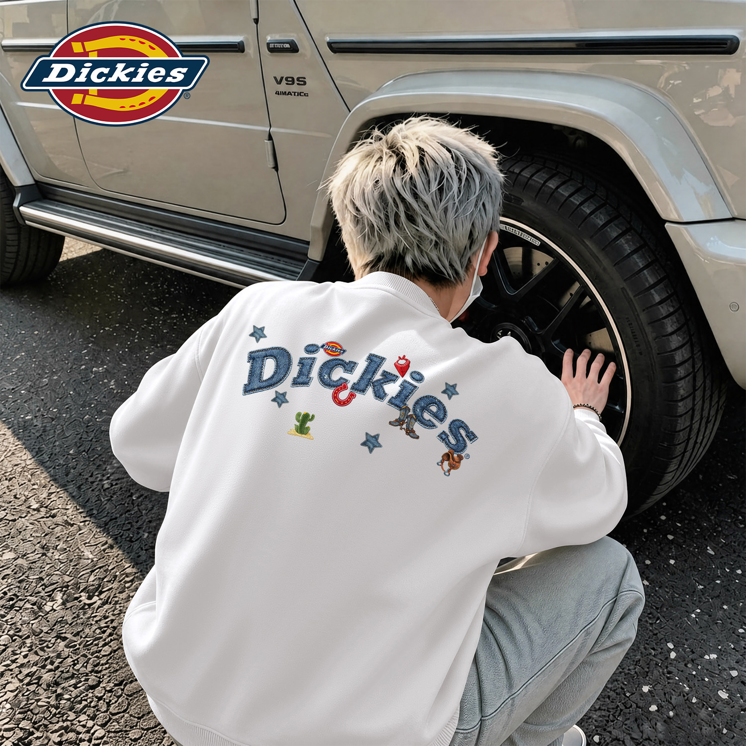 Dickies美式圆领卫衣男秋季白色潮牌印花情侣设计感宽松休闲上衣