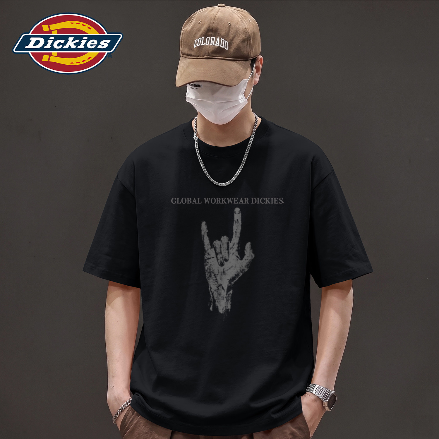 Dickies黑色纯棉重磅短袖T恤男款宽松大码青少年美式印花上衣休闲