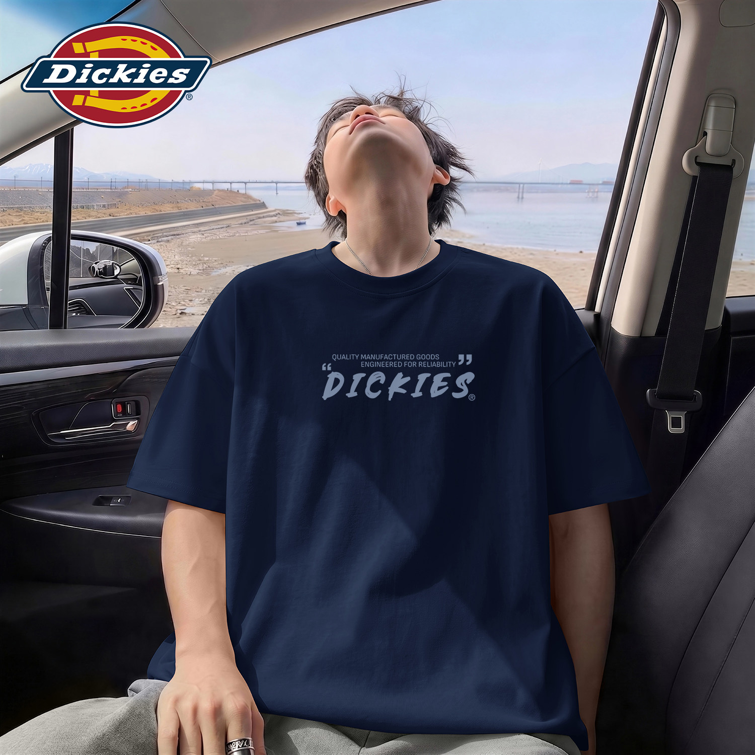 Dickies藏青色纯棉重磅短袖T恤青少年男生夏季上衣2026新款五分袖