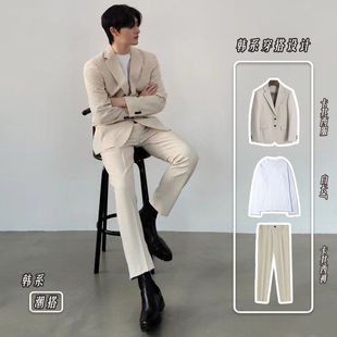 高级感西装一整套男外套韩版修身潮流帅气休闲商务高档西服春秋季