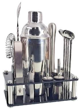 新款黑色亚克力套装 鸡尾酒调酒器酒吧工具14件套