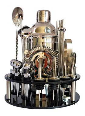 新款黑色亚克力旋转调酒器套装防跌落鸡尾酒调酒器酒吧工具30件套