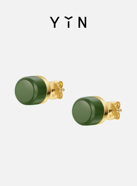 YIN隐「弈」小目耳钉-金绿 18k金碧玉和田玉耳钉新中式珠宝礼物