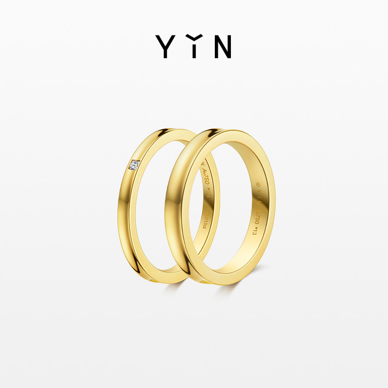 yin隐「易」系列 方线单钻戒指18k金素圈情侣戒婚戒