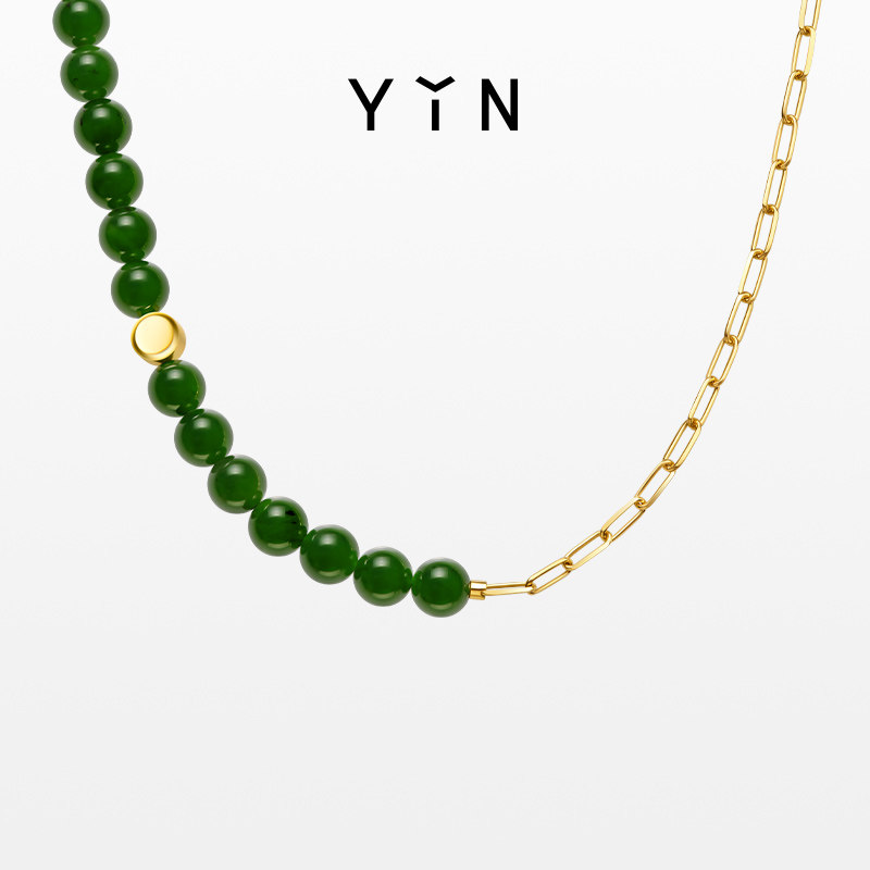 YIN隐「弈」系列围棋项链-金绿18k金碧玉新中式锁骨链