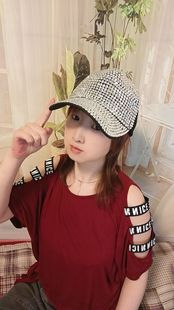 夏季帽子女夏棒球帽网帽韩版潮时尚亮钻鸭舌嘻哈帽户外遮阳帽子