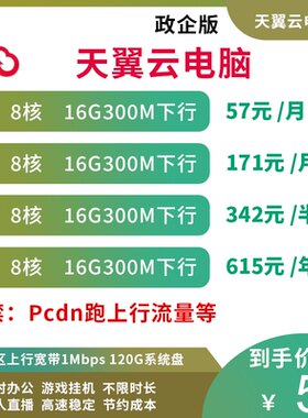 电信天翼云电脑政企版移动云阿里云8核心16G永不休眠云桌面电脑