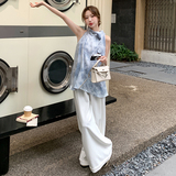蓝色晕染挂脖背心阔腿裤女2025夏季新款清冷感气质穿搭一整套，女装连衣裙，浙宝079