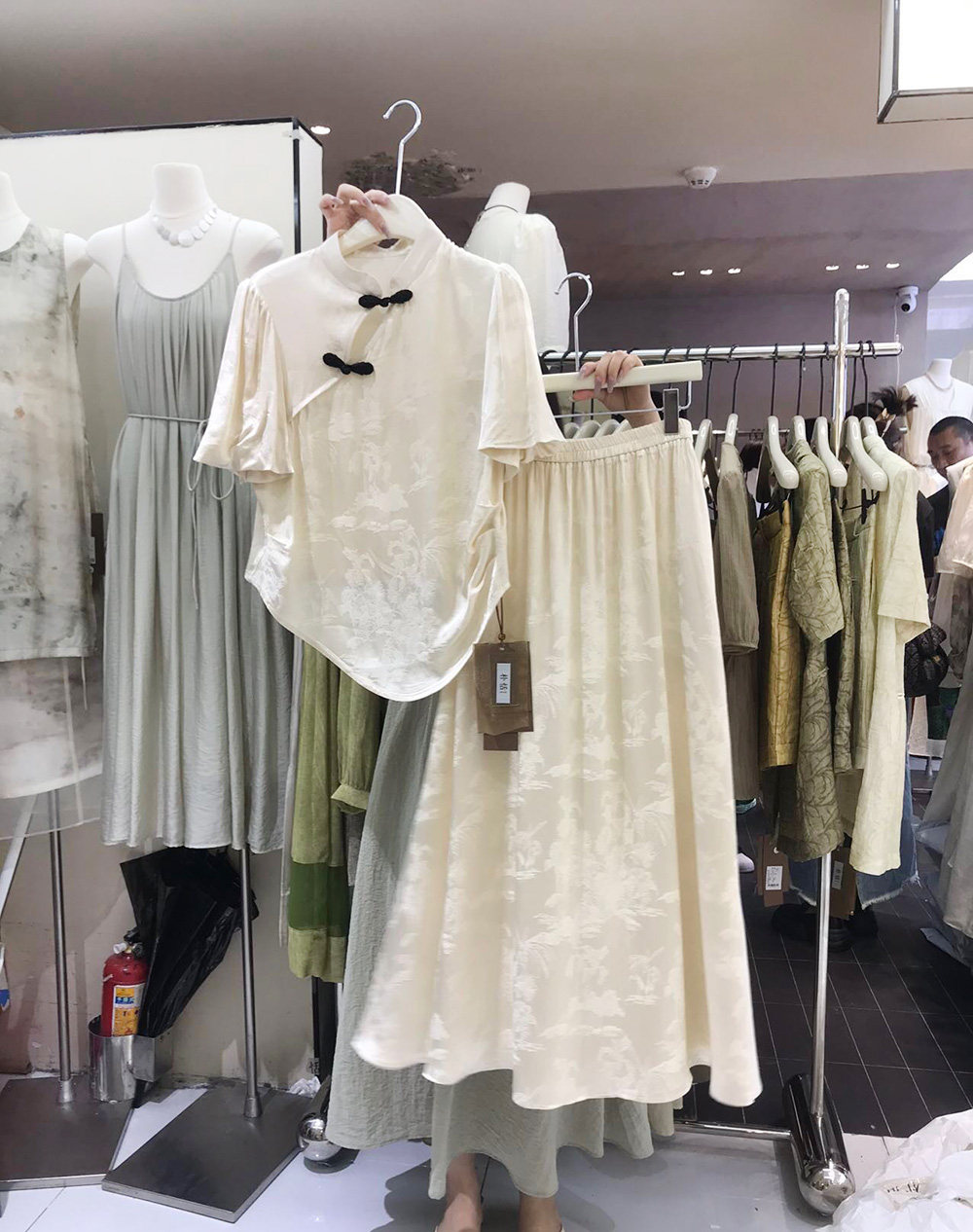PUTIAN朴恬盘扣立领上衣两件套夏装新款韩版百搭显瘦半身裙套装潮