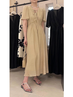 时尚短袖裙子系带连衣裙