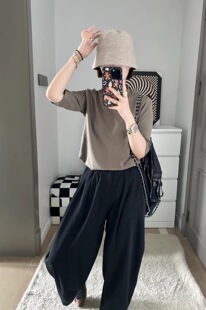 上衣圆领打底衫 SELF休闲气质半袖 韩版 新款 潮3581 百搭纯色T恤秋装