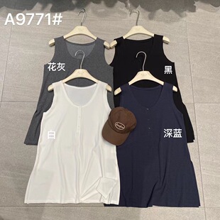 时尚 SELF中长款 韩版 新款 宽松百搭上衣女9771 毛边系扣背心2025夏装