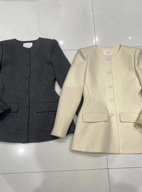 VANE复古圆领收腰加棉西装2025冬装新款韩版时尚单排扣百搭外套女