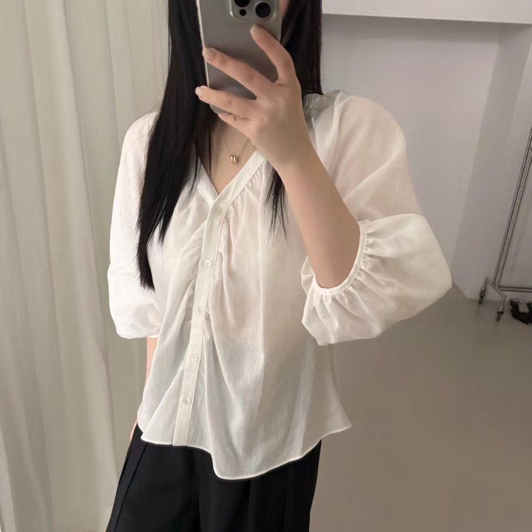 苎麻天丝防晒衫V领百搭上衣