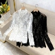 短款 蕾丝打底衫 白色花边小衫 高级网纱上衣新款 秋冬罩钐 女黑色长袖