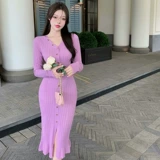 TikTok, синий корсет, трикотажное осеннее платье