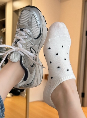 白色浅口隐形袜子女夏季薄ins潮波点船袜防滑不掉跟短袜纯色短袜