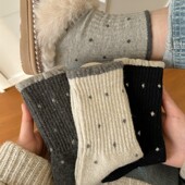 韩系波点花边中筒女袜子女款 秋冬季 中筒袜撞色加厚保暖长袜冬天